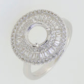 Sterling Silver Semi Mount Ring Setting with Triple Halo for an 8x8mm round gemstone display